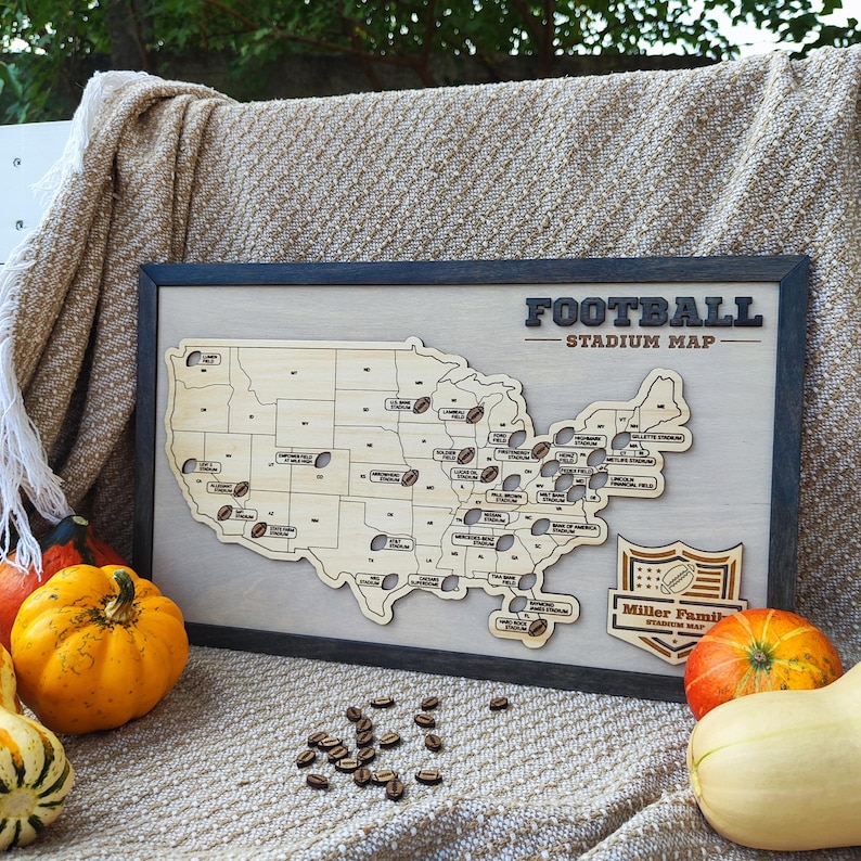 NFL Stadium Travel Map, Football Stadiums Map, Football Stadium Tracker, Personalized gift, Travel Map, Gifts For Men
