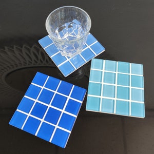 Glass Tile Coasters, Wine Coasters, Housewarming Gift, Checkered Tile Coaster, Gift for Her