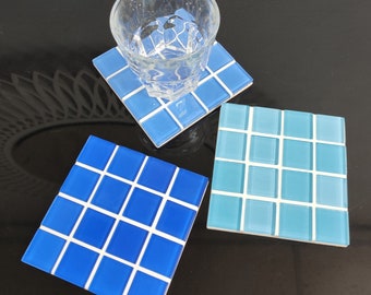 Glass Tile Coasters, Wine Coasters, Housewarming Gift, Checkered Tile Coaster, Gift for Her