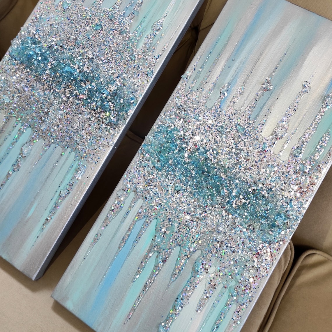 Glitter Glass Painting Glitter Painting Silver Glitter Art Etsy