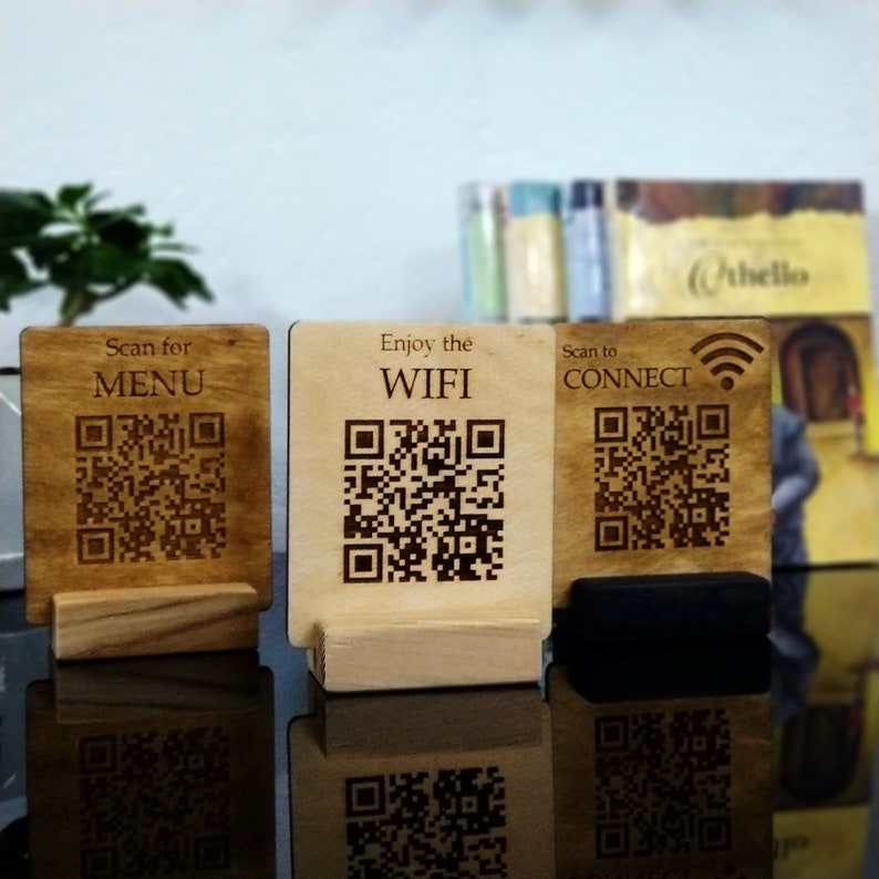 Custom made QR Code Menu Sign, Wifi Sign, Wifi network sign, Wooden sign, Public sign image 3