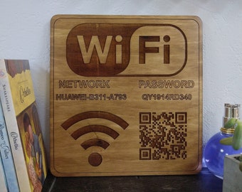 Letrero de Wifi personalizado, Letrero de madera, Letrero público, Letrero de red Wifi con código QR personalizado para invitados