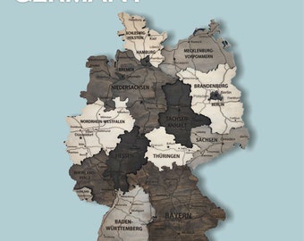3D Wooden Travel  Map, Germany Wooden Map, Wooden Wall Decor,  Housewarming Gift, Anniversary Gift, Gift for Him