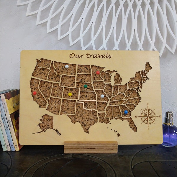 Push Pin US Travel Map, Push Pins Cork Map, Our Travels Map, Anniversary Gift, Wedding Gift