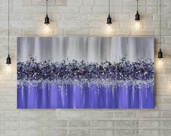 Lila Silber Glitzer Glasmalerei, Violette Glitzermalerei, Glitzerkunst, Lila Glitzerkunst, Abstrakte Malerei, Abstrakte Kunst, Wanddekor