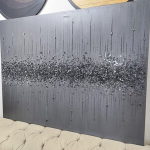 Silver Black Glitter Glass Painting, Glitter Painting, Glitter Art, Black Glitter Art, Abstract Painting, Abstract Art, Wall Decor image 2