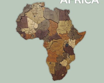 Wooden Africa Map, Africa Travel Map, Wall Art Map Of Africa, 3D Wood Africa Map, Wall Art Decor, Office Home Decor