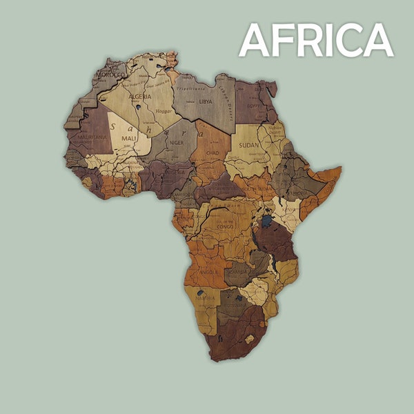 Afrika Holzkarte, Afrika Reisekarte, Wandkunst Karte von Afrika, 3D Holz Afrika Karte, Wandkunst Dekor, Office Home Decor