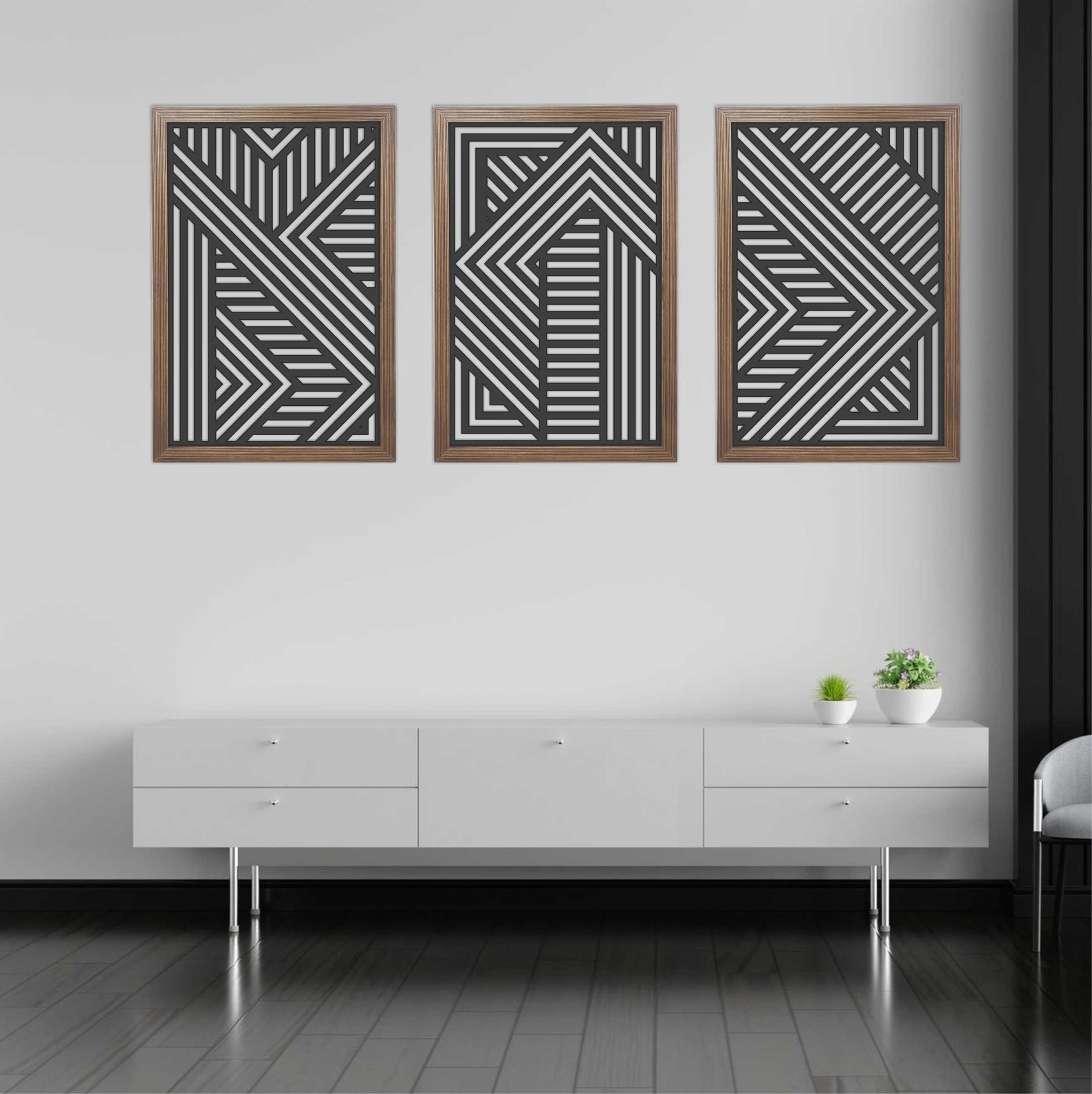 Geometric Wood Wall Panels, Modern Wood Wall Art Set, Set of 3, Wooden ...