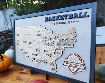 Basketball Stadium Map, NBA Stadium Tracker, Anniversary Gift, NBA Travel Map, NBA Map, Gift for Him