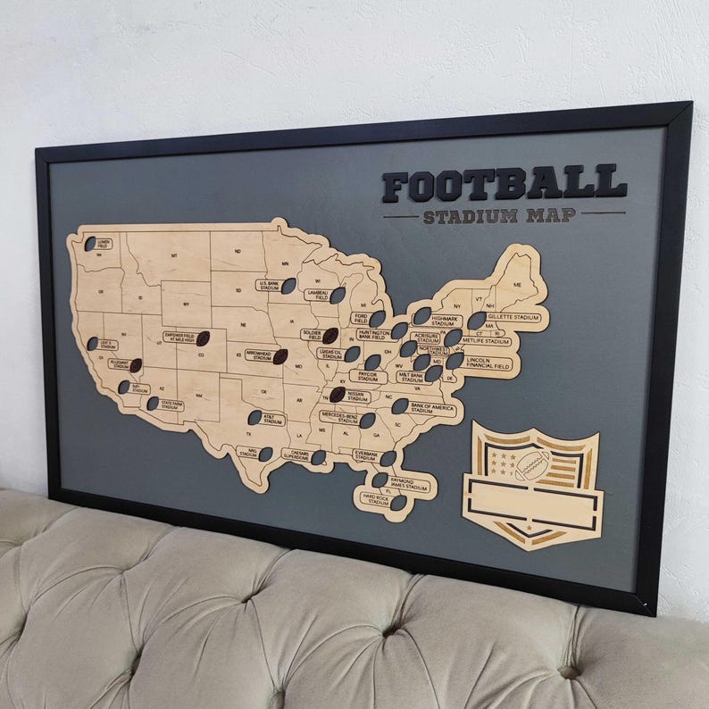 NFL Stadium Travel Map, Football Stadiums Map, Football Stadium Tracker, Personalized gift, Travel Map, Gifts For Men, Wedding Gift Gray