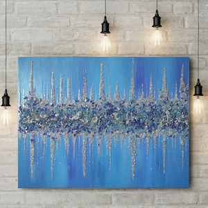 Glitter Glass Painting, Ultramarine and Lapis Blue Glitter Art, Glitter Art, Abstract Painting, Wall Decor