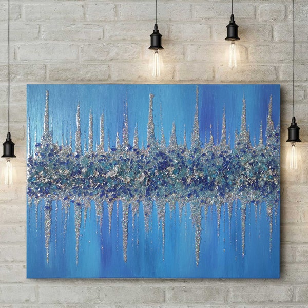 Glitter Painting, Glitter Art, Ultramarine and Lapis Blue Glitter Art, Abstract Painting, Abstract Art, Wall Decor