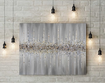 Glitter Glass Painting, Glitter Painting, Glitter Art, Silver Glitter Art, Gold Glitter, Abstract Painting, Wall Decor, Abstract Art