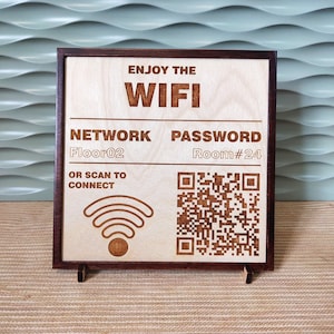 Wifi Sign, Wifi network sign, Wooden sign, Public sign, Wifi Password Sign,  Personalized QR Code Wifi Network Sign for Guests