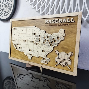 MLB Stadium Map, Baseball stadium map, Pro baseball stadium tracker, Baseball gift, Stadium travel map, Personalized gift, Gift for him