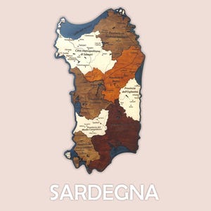 Mappa Sardegna, Sardinien aus Holz, Wand Kunst, Wand Kunst, Wandbild, Mappa Sardegna, Sardinien Karte