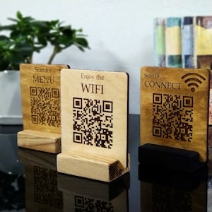 Custom made QR Code Menu Sign, Wifi Sign, Wifi network sign, Wooden sign, Public sign