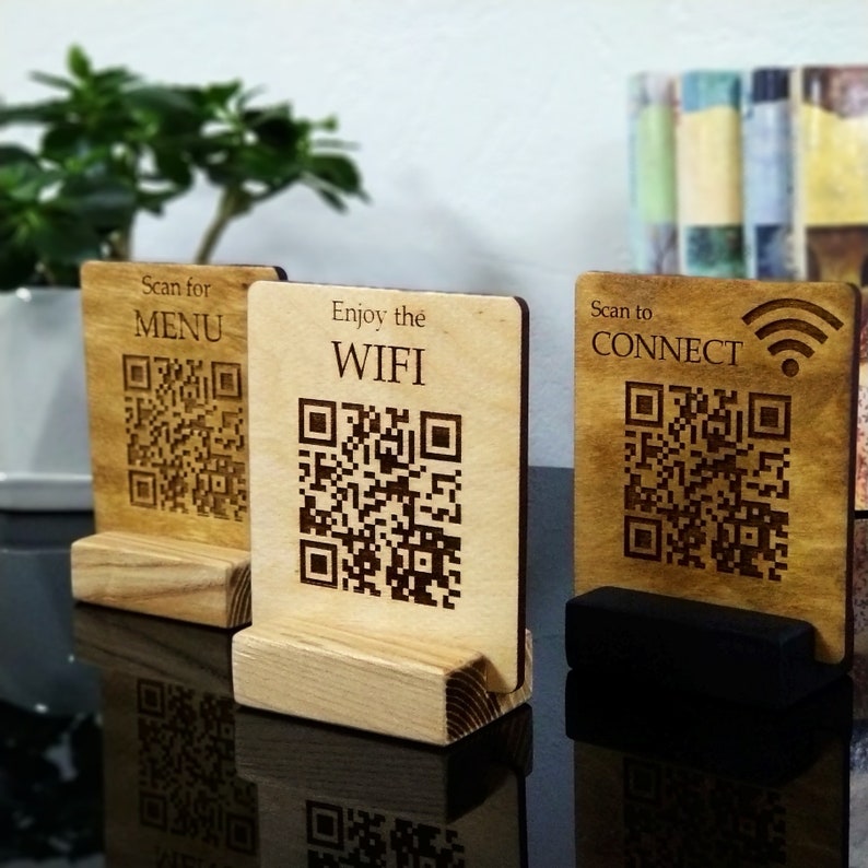 Custom made QR Code Menu Sign, Wifi Sign, Wifi network sign, Wooden sign, Public sign image 2