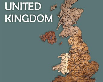 3D-karta i trä, karta över Storbritannien, jubileumspresent, väggdekoration, väggkonst