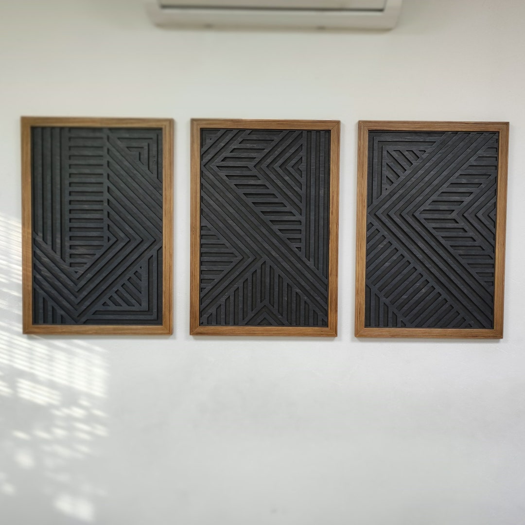 Modern Wood Wall Art Set Geometric Wood Wall Panels Set of Etsy