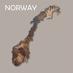 Reiskaart Noorwegen, houten kaart Noorwegen, muurkaart Noorwegen, 3D houten kaart Noorwegen, kunst aan de muur, kantoor aan huis decor, Trekart over Norge
