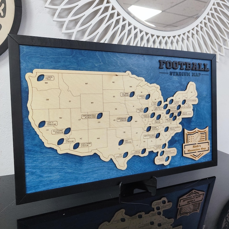 NFL Stadium Travel Map, Football Stadiums Map, Football Stadium Tracker, Personalized gift, Travel Map, Gifts For Men, Wedding Gift Blue