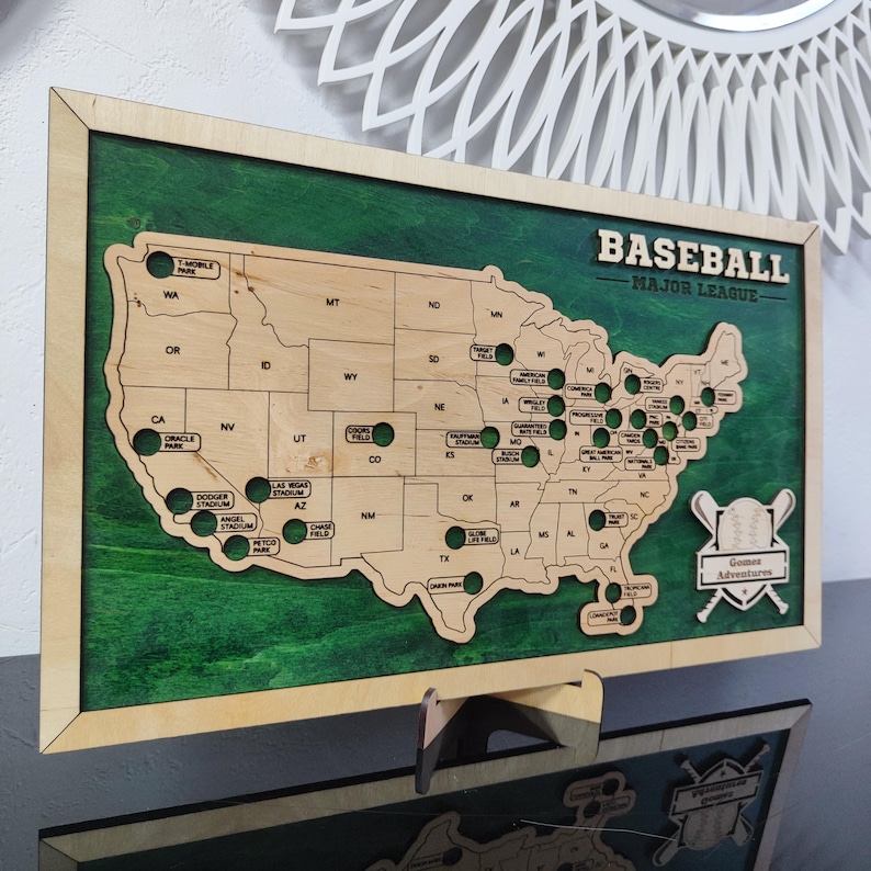 MLB Stadium Map, Baseball stadium map, Pro baseball stadium tracker, Baseball gift, Stadium travel map, Personalized gift, Gift for him