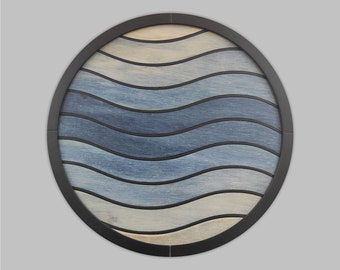 Holz Wand Runde Dekor, Blaue Moderne Dekor, Geometrische Holz Dekor, Holz Wandbehang, Moderne Wandkunst