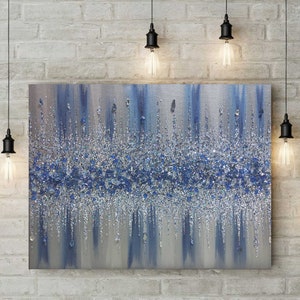 Glitter Glass Painting, Glitter Painting, Glitter Art, Silver Glitter Art, Blue Navy Glitter, Abstract Painting, Abstract Art, Wall Decor