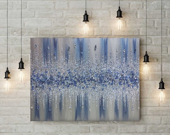 Glitter Glass Painting, Glitter Painting, Glitter Art, Silver Glitter Art, Blue Navy Glitter, Abstract Painting, Abstract Art, Wall Decor