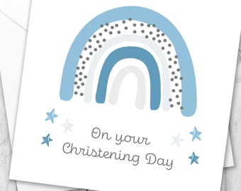 Baby Boy Christening Card / Christening Card Boy / On Your Christening Day Card / Baptism Card Boy / Rainbow Christening Card