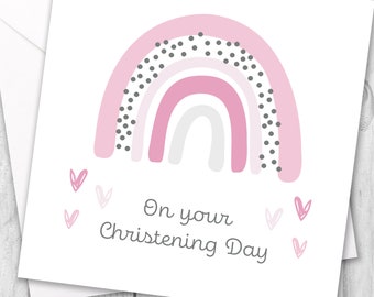 Baby Girl Christening Card / Christening Card Girl / On Your Christening Day Card / Baptism Card Girl / Rainbow Christening Card