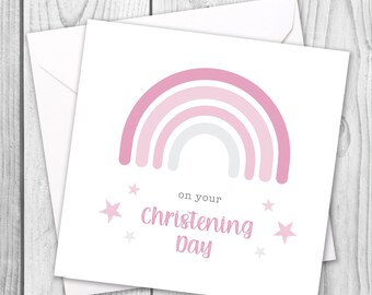 Baby Girl Christening Card / Christening Card Girl / On Your Christening Day Card / Baptism Card Girl / Rainbow Christening Card