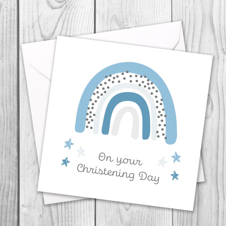 Baby Boy Christening Card / Christening Card Boy / On Your Christening Day Card / Baptism Card Boy / Rainbow Christening Card image 1