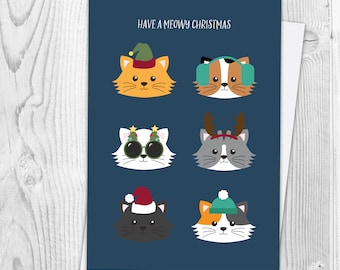 Cat Christmas Card / Christmas Card with cats on / Cat lover Christmas card / Feline card / Cat lover card / Cat xmas card