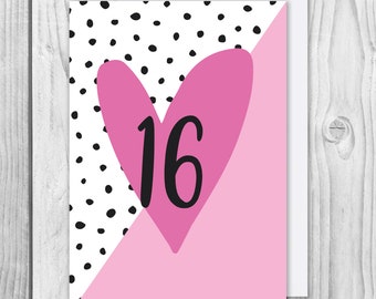 16th Birthday card / Milestone birthday card / Girls 16th birthday card / 16th card for girl / Sixteenth birthday card / Sweet 16 birthday