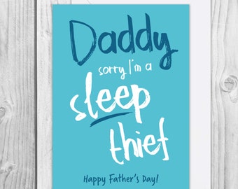 Funny sleep thief Father's Day card | Large A5 size | Funny Father's Day card from the kids | Daddy Father's Day card