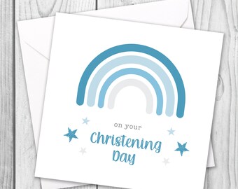 Baby Boy Christening Card / Christening Card Boy / On Your Christening Day Card / Baptism Card Boy / Rainbow Christening Card