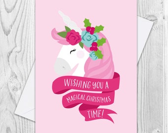 Unicorn Christmas Card / Unicorn Christmas / Girls Christmas Card / Pink Christmas Card / Niece Christmas Card / Cute Christmas Card