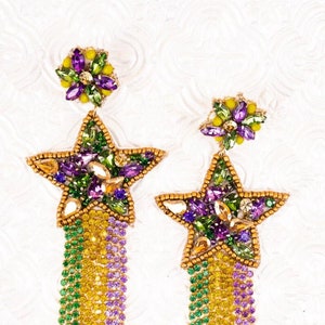 Mardi Gras Earrings | NOLA | Rhinestone Earrings | Seed Bead Earrings