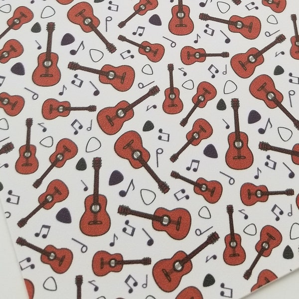 GUITAR- custom faux leather sheets,8x11 faux leather,music notes fabric,music notes faux leather,vegan leather, material for earrings