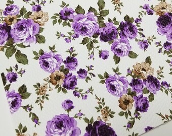 CLEARANCE: Imperfect PRETTY BOUQUET purple textured floral print,faux leather sheets,8x11,floral fabric,floral faux leather,floral material