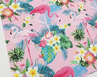 BIG FLORAL FLAMINGO- Pink,flamingo faux leather sheets,8x11,flamingo fabric,flamingo faux leather,flamingo material,flamingo vegan leather