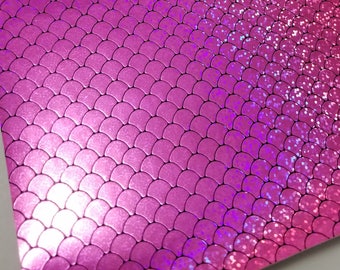 FISH SCALE: NEON Pink iridescent faux leather sheet,8x11 canvas sheet,pink fake leather,vegan leather fabric sheet, pink material