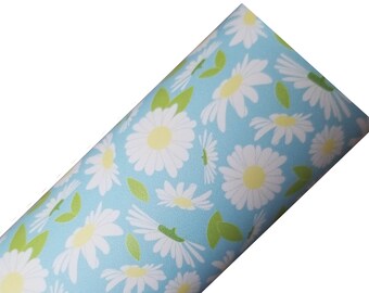 DAISIES- Daisy faux leather, leather for bows, faux leather sheets, 8x11 faux leather, floral material, floral fabric, vegan leather