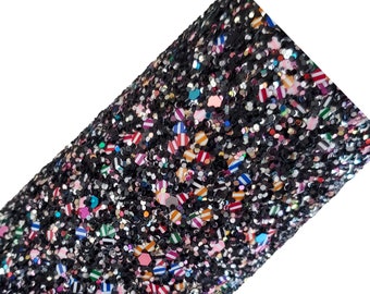 PEPPERMINT CANDY: Black Rainbow glitter sheet, 8x11 glitter sheet, Christmas glitter sheets, Holiday chunky glitter material, glitter fabric