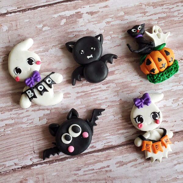 HALLOWEEN CLAYS: MISC, clays, clay doll, clay dolls, bow centerpieces, clay center for bows, clay centerpieces, bat, pumpkin, mummy