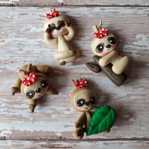 CLAYS: CUTE SLOTHS, clay doll, clay dolls, bow centerpieces, clay center for bows, bow center, clay centerpieces, Girly, sloth, girl, girls