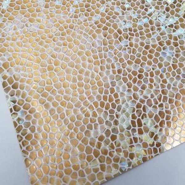 COBBLESTONE: GOLD w/ white iridescent faux leather sheet, 8x11 canvas sheet,fake leather,vegan leather fabric sheet, gold textured material